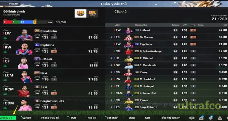 Bước 1: chọn “Quản lý cầu thủ”