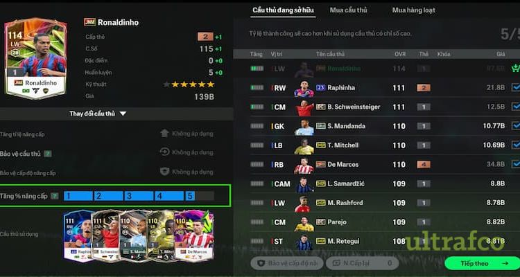 Bước 4: chọn phôi để nâng cấp