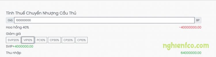 Công cụ Tính thuế cầu thủ
